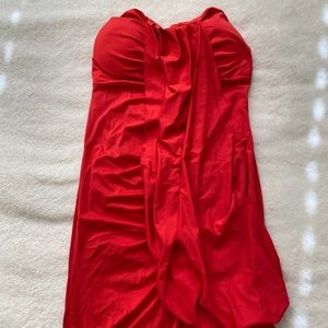 Orange red strapless drape clubbing dress